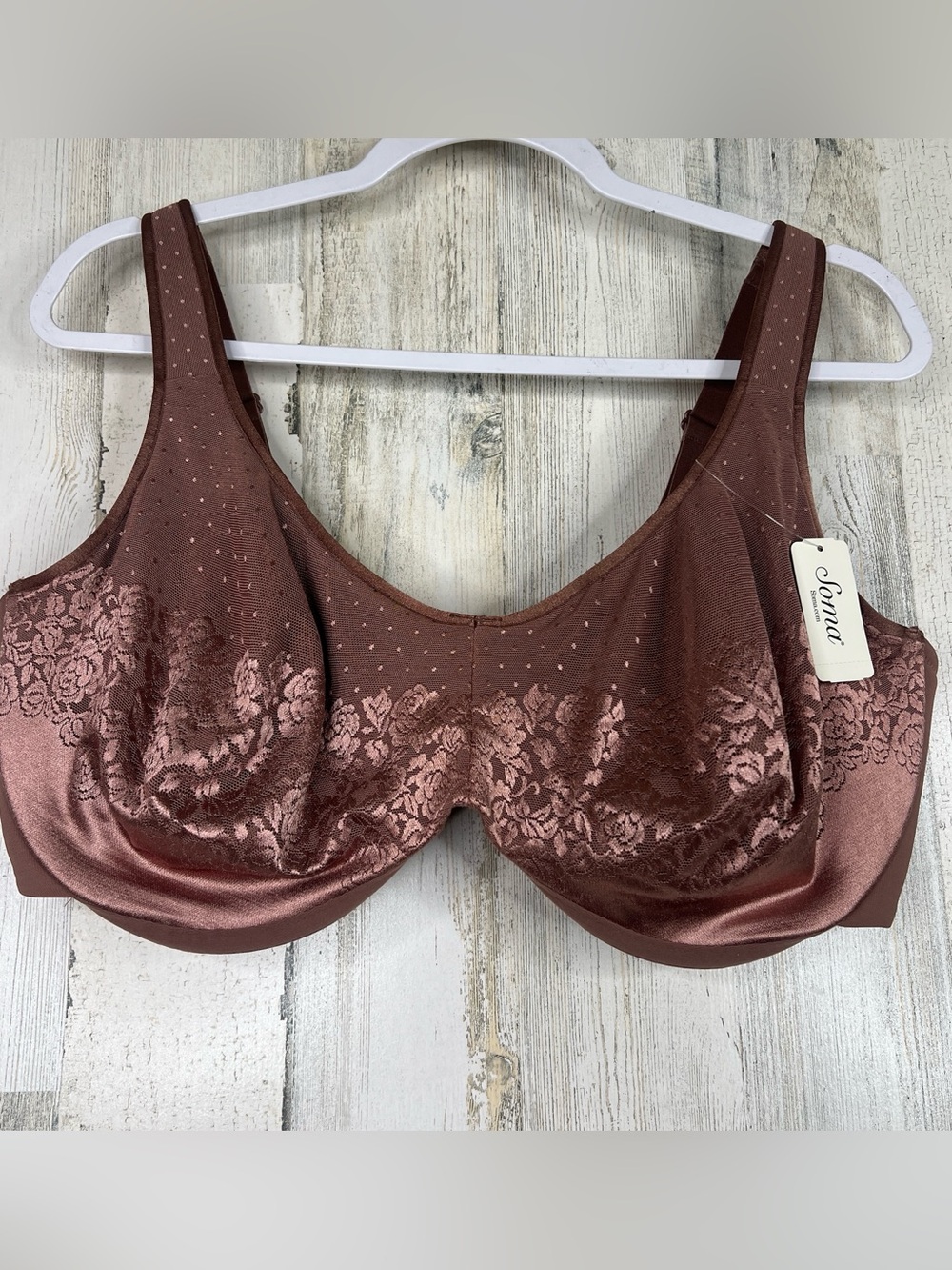NEW Soma Minimizer Bra 44DDD Lace Floral Support Full Coverage Comfort in Nutmeg